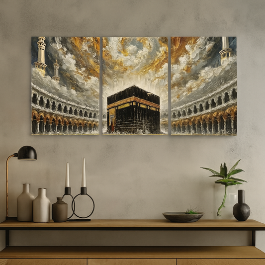 Khana Kaaba Wooden Wall Art – 3-Piece Islamic Frame Set (8×11 Inch)