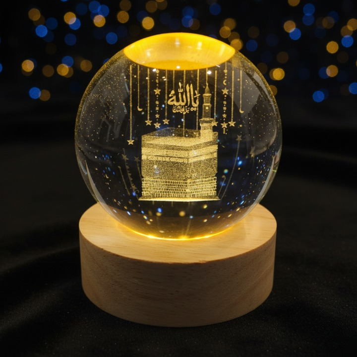 3D Crystal Ball Khana Kaaba Night Lamp – Islamic Table Light for Home & Prayer Rooms             🚚 3–4 Day Delivery