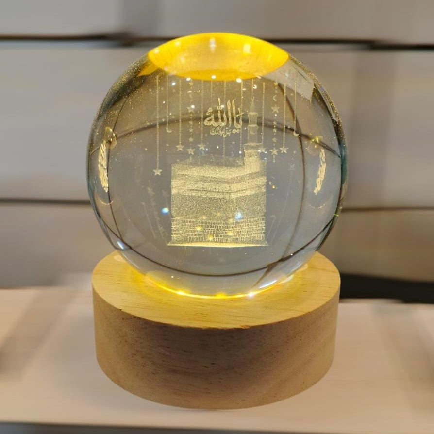 3D Crystal Ball Khana Kaaba Night Lamp – Islamic Table Light for Home & Prayer Rooms             🚚 3–4 Day Delivery
